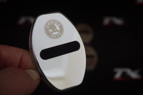 Skoda Auto Krom Metal 3M Kapı Kilidi Logo 4 Lü Set