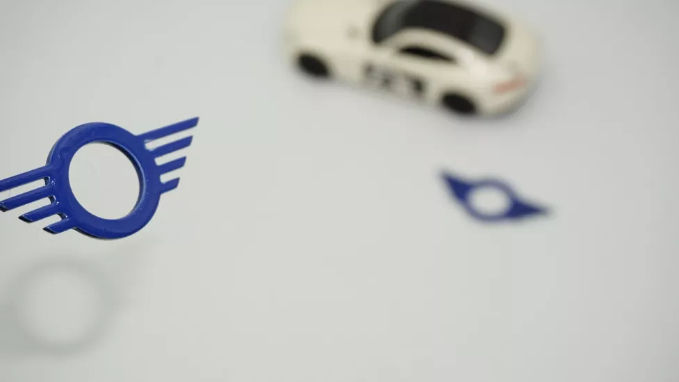 DK Tuning Mini Cooper Kapı Pimi Çerçeveleri Mavi ABS Logo Arma Seti