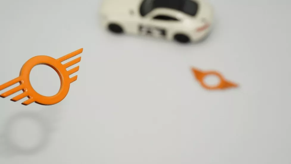DK Tuning Mini Cooper Kapı Pimi Çerçeveleri Turuncu ABS Logo Arma Seti