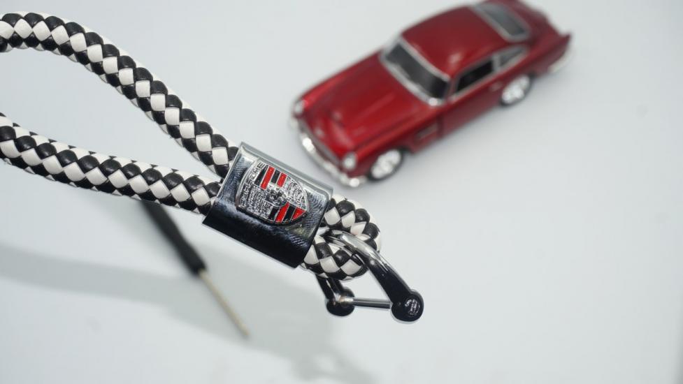 Porsche Logo Stil Hasır Desen Anahtarlık