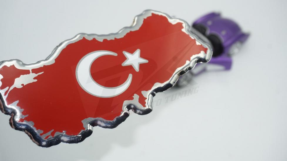 Turkish Map Flag Türkiye Harita Bayrak Krom Metal Body Plaka 3M Logo