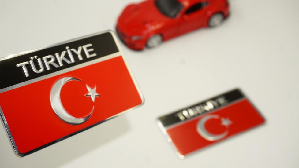 Turkiye Bayrak Flag Krom Metal Body Plaka 3M Logo İkili Seti