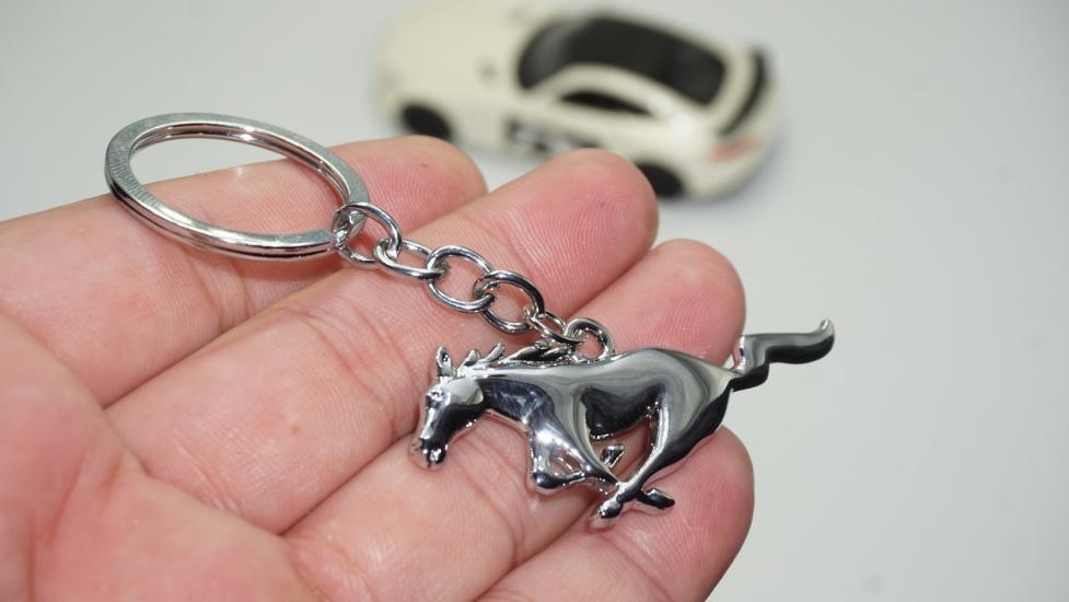 DK Ford Mustang Koşan At Logo Çift Yön Krom Metal Stil Anahtarlık