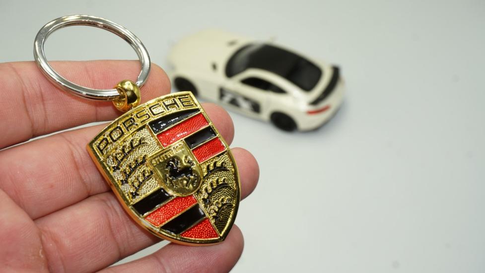 DK Porsche Logo Gold Metal Çift Yön Stil Anahtarlık