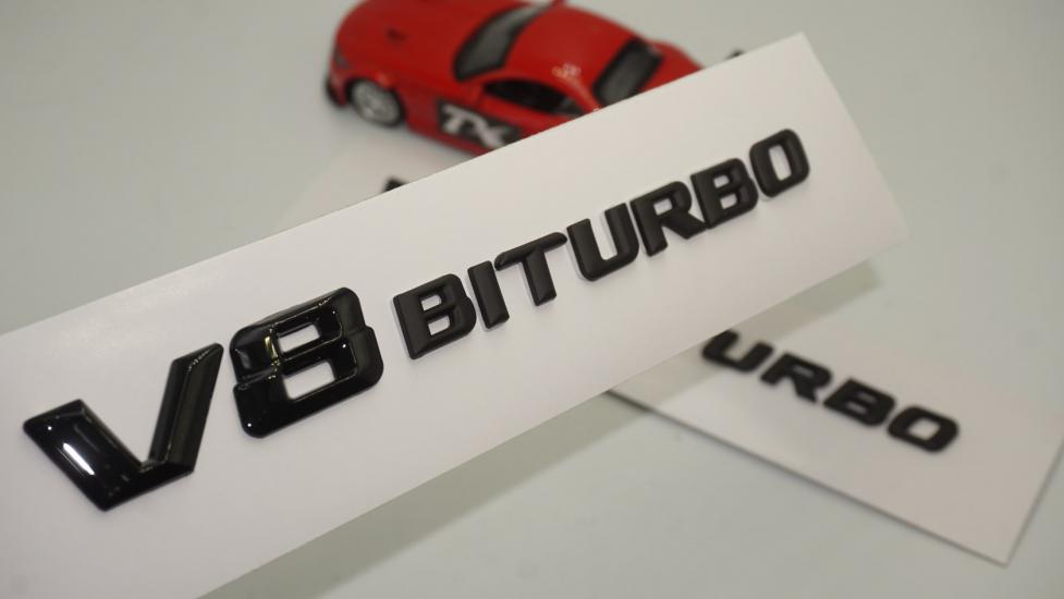 V8 Biturbo Çamurluk Yanı Siyah ABS Logo Amblem 2 Li Set